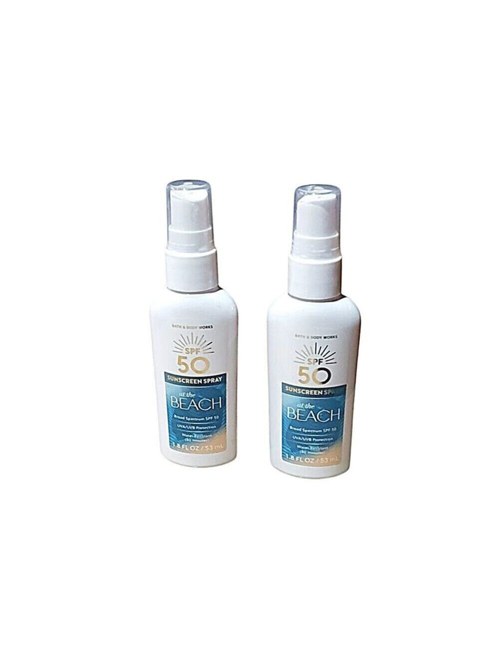 AT THE BEACH WATER RESISTANT SUNSCREEN SPRAYS SPF50 TRAVEL SIZE BATH BODY WORKS